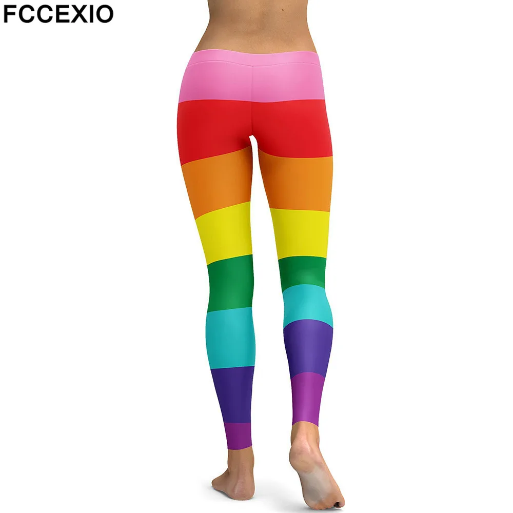 leggings for women FCCEXIO New Workout Leggings High Waist Fitness Legging Rainbow Line 3D Printed Leggins Female Leg Pants Sexy Women Slim Legging aybl leggings