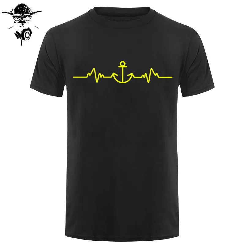Sailinger Anchor Pulse Heartheat Футболка-Yacht Sail Tee Забавный подарок на день рождения Футболка с принтом Мужская брендовая футболка Новинка