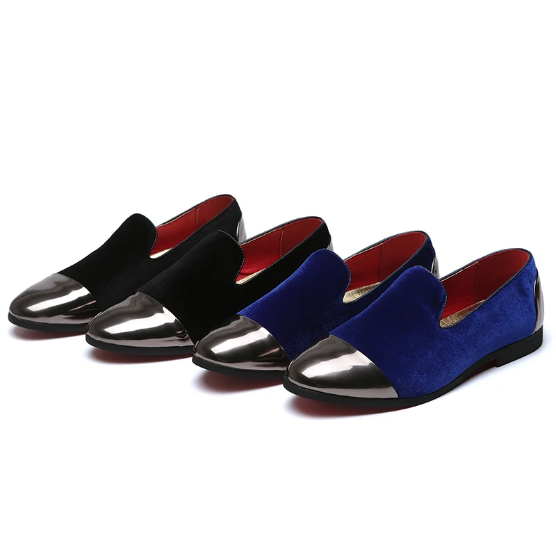 

2019 Street Style Men Velvet Loafers Metal Toe Slip-on Men Flats Plus Size EU37-48 Men Casual Shoes Black Burgundy Royal Blue