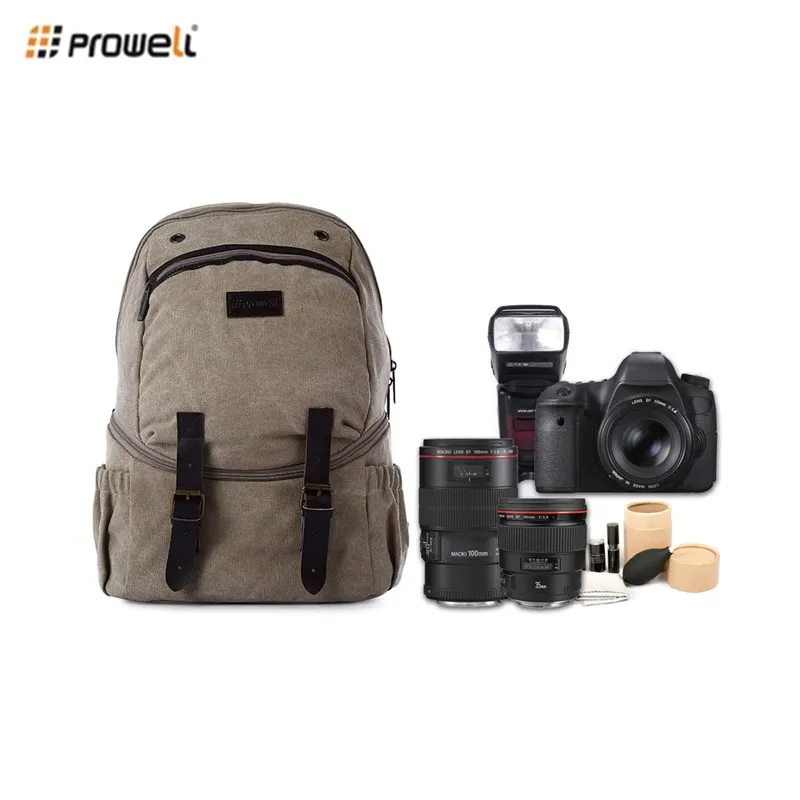 

PROWELL DC22022 Camera Bag Durable Waterproof DSLR Camera Canvas Photography Bag Backpack With Adjustable Belt for camera lens