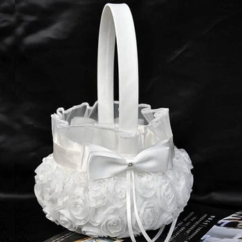 

Wedding Basket Flower Girl Basket Party Decoration Love Case Satin Burlap Bowknot Rose Flower Girl Basket Wedding Party Supplies