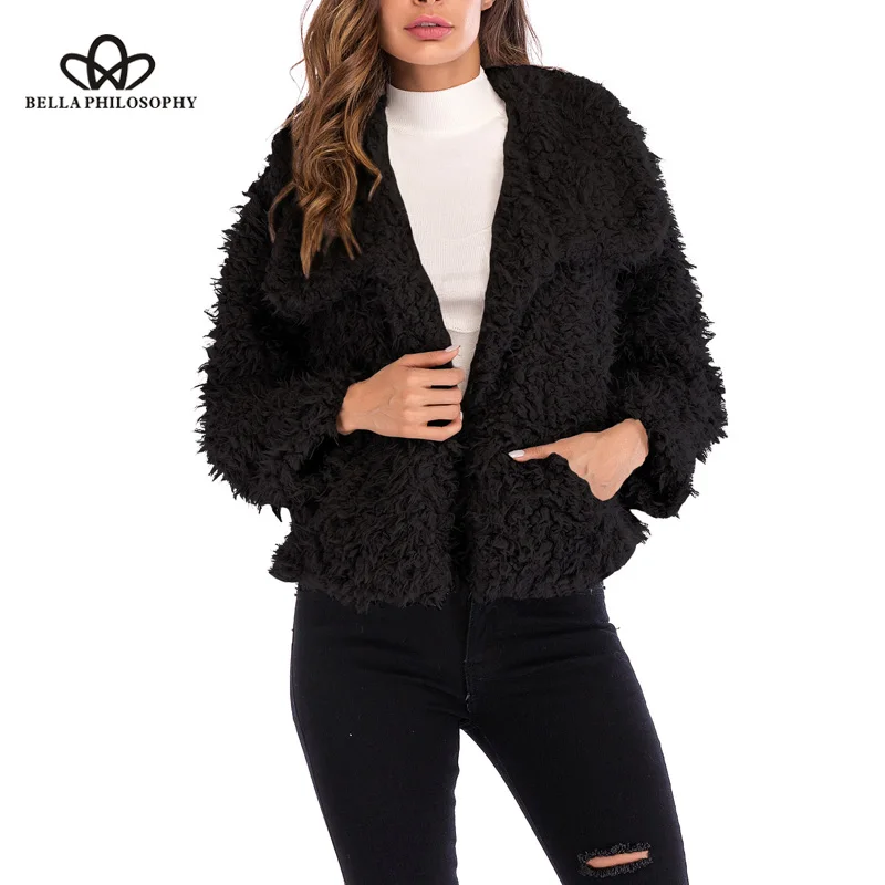 Wonder 2018 new fashion autumn Winter  Faux Fur Long Sleeve Pockets Fuzzy Women