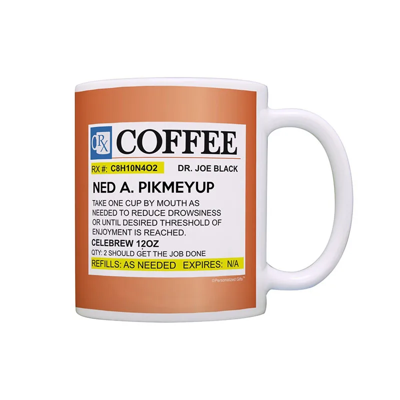 

11oz Customize Caffeine Prescription Coffee Mug Pill Bottle Coffee Cup Pharmacy Rx Customize Gift Ceramic Travel Cups