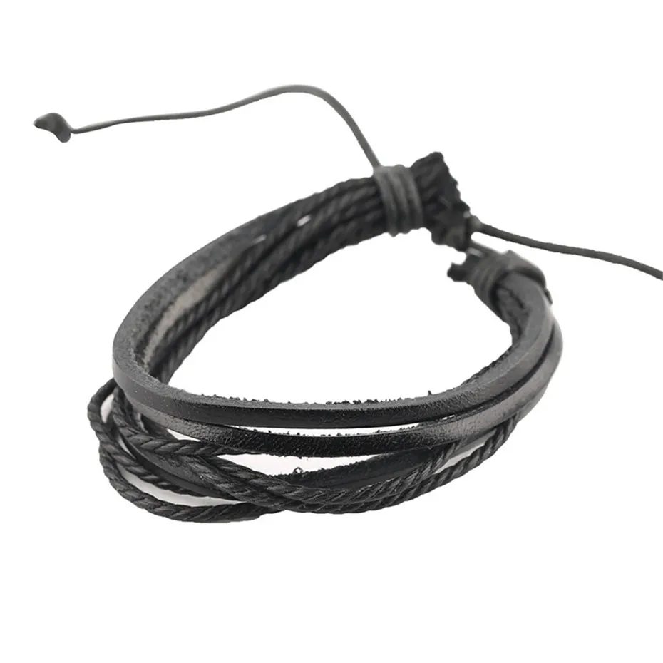 Genuine Braided Multi-layer  Black Brown Leather Bracelets Adjustable Hemp Rope Couple Women Men Boy Girls Gifts Jewelry Items (7)