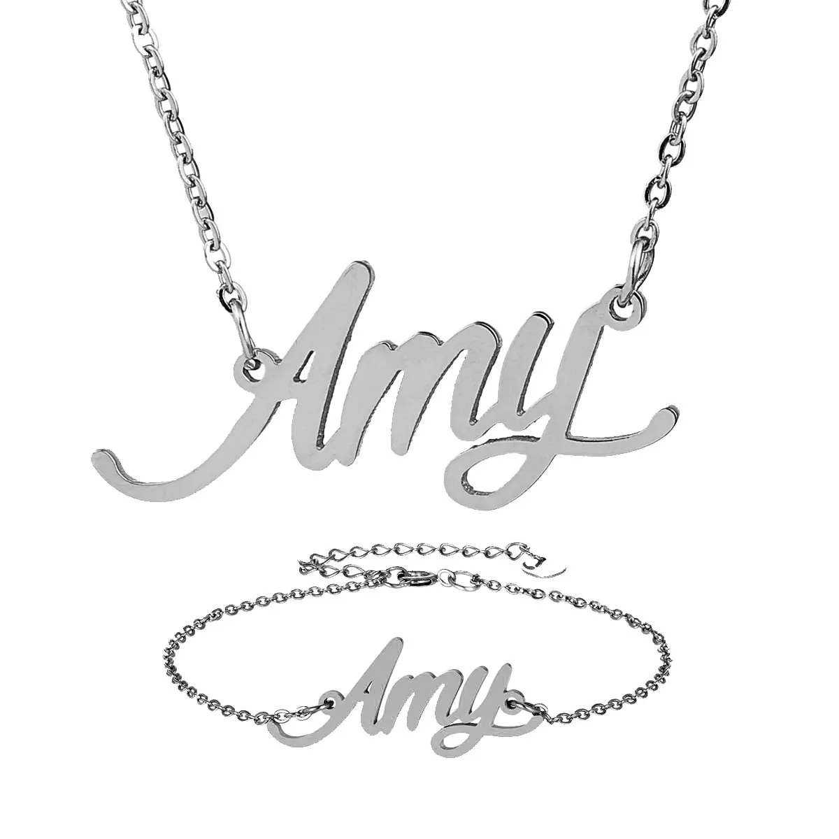 Модное ожерелье из нержавеющей стали + браслет набор &quotAmy&quot с надписью Золотое
