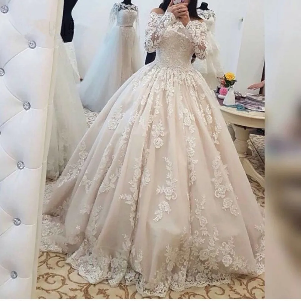 boat neck ball gown wedding dress