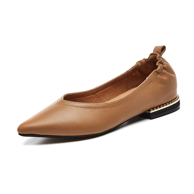 

2019 Genuine Leather Flat Shoes Women Slip On Shoes For Women Pointed Toe Shoes Fashion Woman Footwear Shallow Sapato Feminino