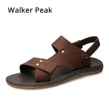 Уокер пик сандалии из натуральной кожи Мужская Летняя обувь Дизайнерские мужские сандалии модные резиновые прогулочные пляжные сандалии на плоской подошве мужские шлепанцы