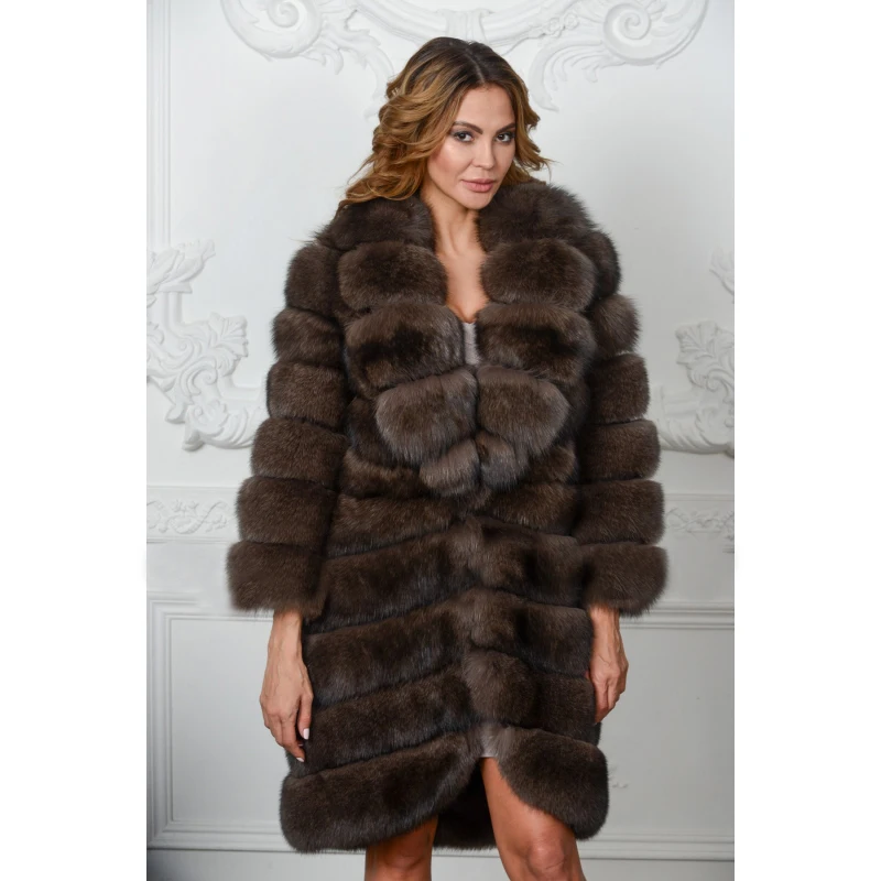 Роскошные длинные пальто из цельного натурального Лисьего меха для женщин