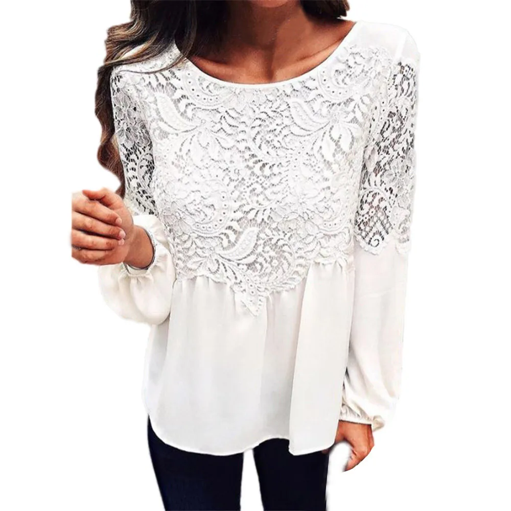 SAGACEC female blouses Women Casual Long Sleeve Lace Chiffon Tops Fashion Blouse Tops Shirt summer blouses and shirts for ladies