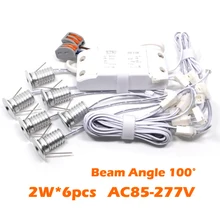 2 W* 6 шт/набор мини 2 W Светодиодный прожектор выставка освещения шкафа AC85-277V Встраиваемые Потолочные пятна вырез D15mm сертифицирован ce rohs
