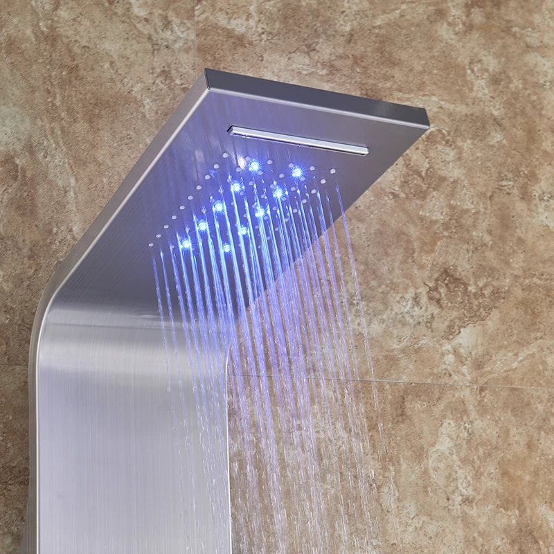 ULGKSD черный/матовый смеситель для душа для ванной комнаты светодиодный душевой панельный столбик смеситель для ванной с ручным душевым температурным экраном