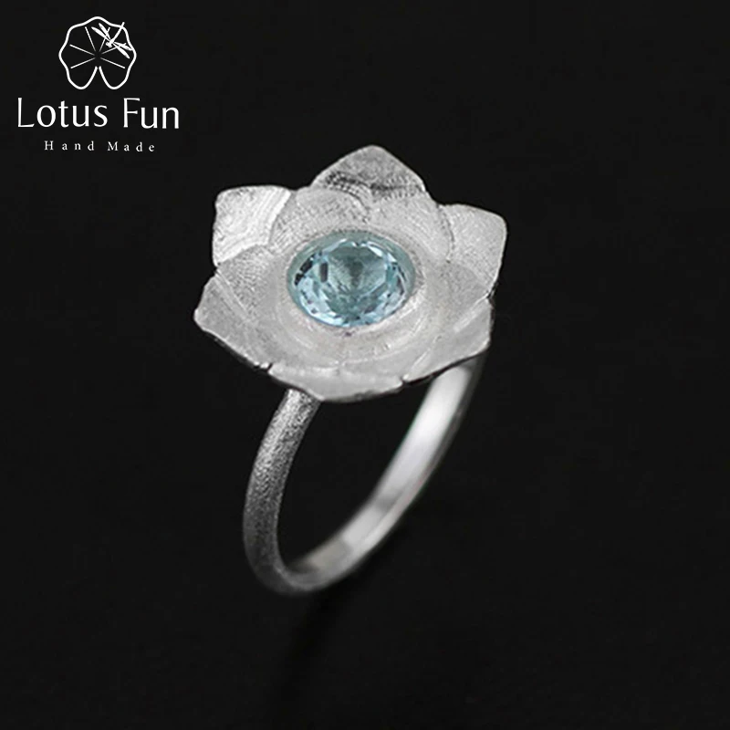 

Lotus Fun Real 925 Sterling Silver Natural Topaz Stone Creative Handmade Designer Fine Jewelry Pure Lotus Rings for Women Bijoux