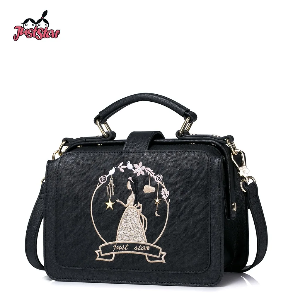 JUST STAR Women's PU Leather Handbags Ladies Fashion Embroidery Rivet