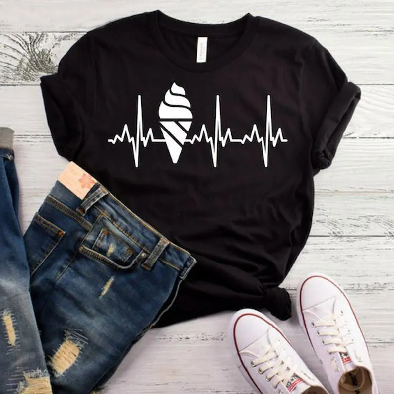 

Ice Cream Heartbeat Print Women tshirt Cotton Casual Funny t shirt For Lady Yong Girl Top Tee Higher Quality Drop Ship S-460