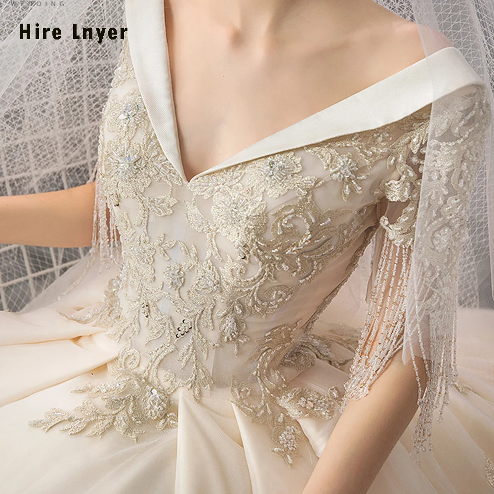 Vestido De Noiva Princesa,, на заказ, v-образный вырез, шнуровка, бисер, блестки, Золотая аппликация, бальное платье, свадебное платье