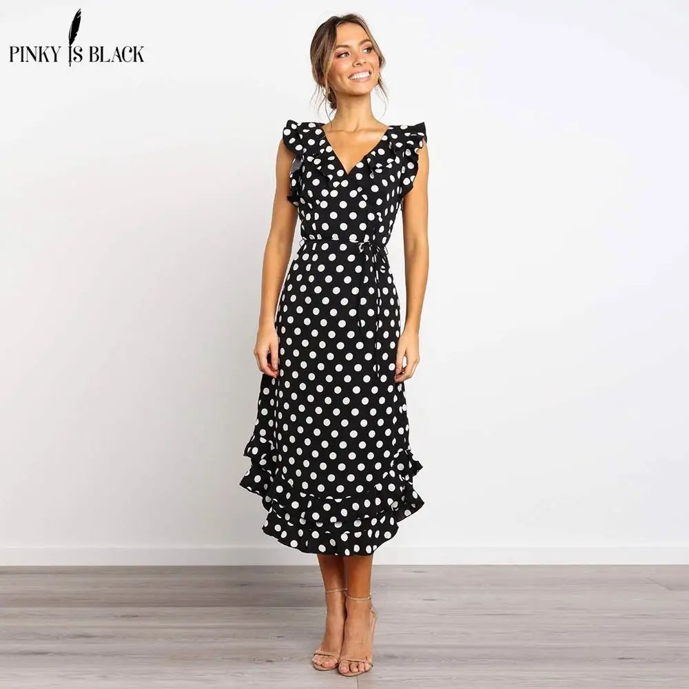 white dress with black dots