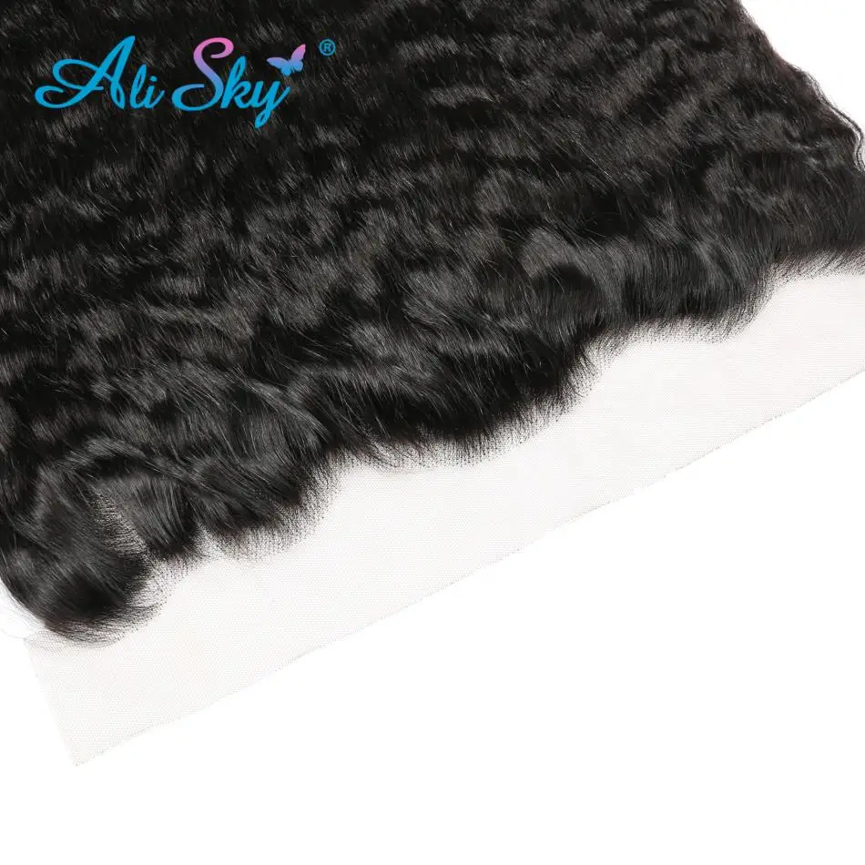 Ali Sky Kinky Straight 4 Bundles With lace Frontal Closure Peruvian Hair Bundles with 13x4 Ear To Ear Lace Frontal Non-Remy Hair