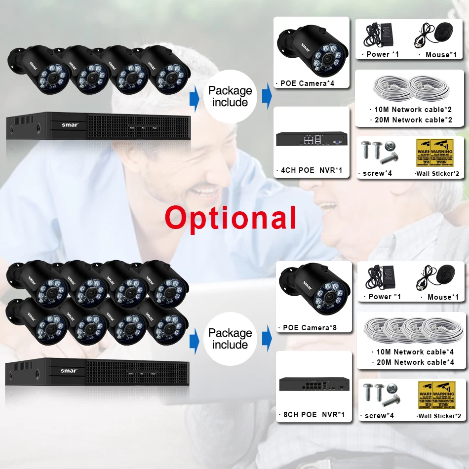 Smar H.265 8CH CCTV Surveillance Kit 2MP Security Camera System 4CH 8CH POE NVR With 1080P POE IP Camera Set Real Plug and Play (2)