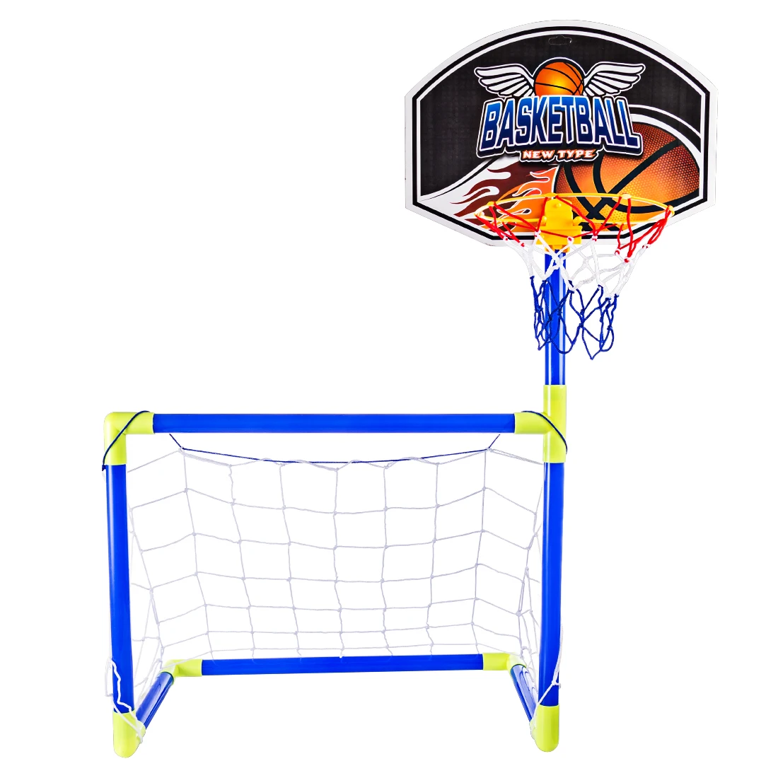 

90cm Portable Collapsible Football Kit 2-in-1 Kids Basketball Backboard Soccer Goal Set Training Toy