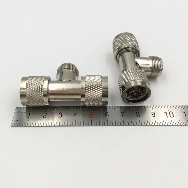 1Pcs Brass N Female Plug to 2 X N Male Jack 3 Way T Type Splitter RF Coax Adapter Connector High Quality