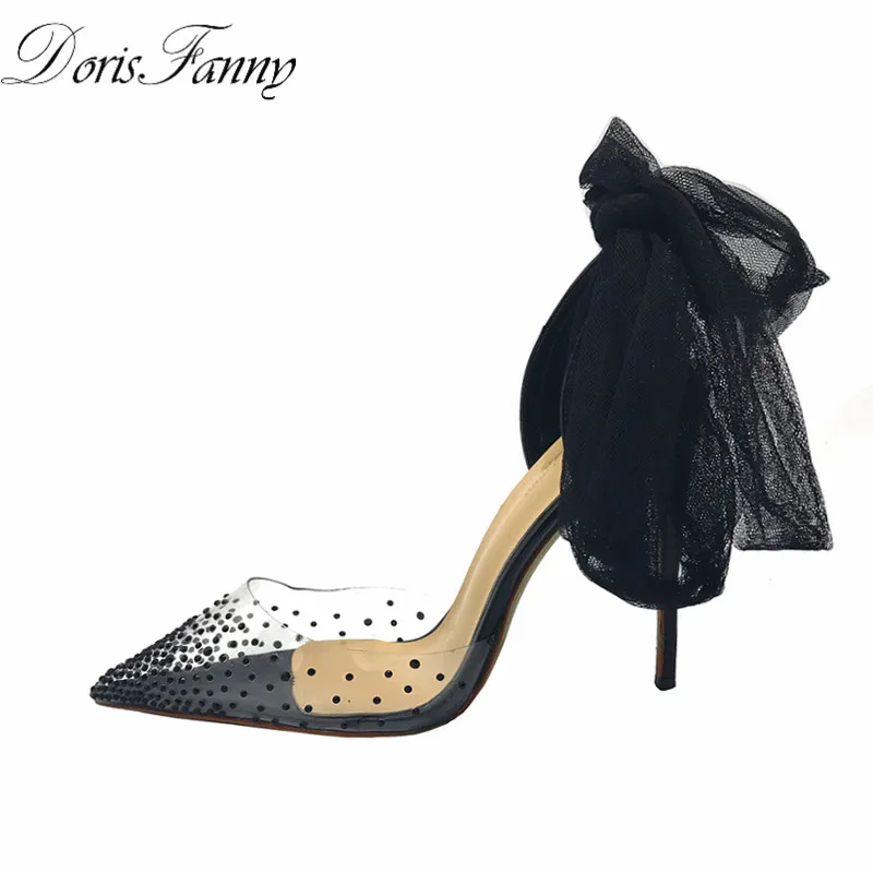 Doris Fanny/брендовые босоножки на ремешках; прозрачные женские босоножки из ПВХ на каблуке с кристаллами; Летняя обувь