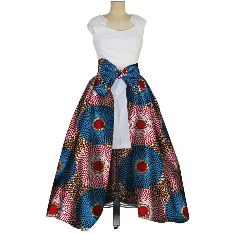 Модные хлопковые юбки с бантом, Африканские Восковые юбки с принтом для женщин, Vestidos Bazin Riche, традиционная африканская женская одежда WY3052