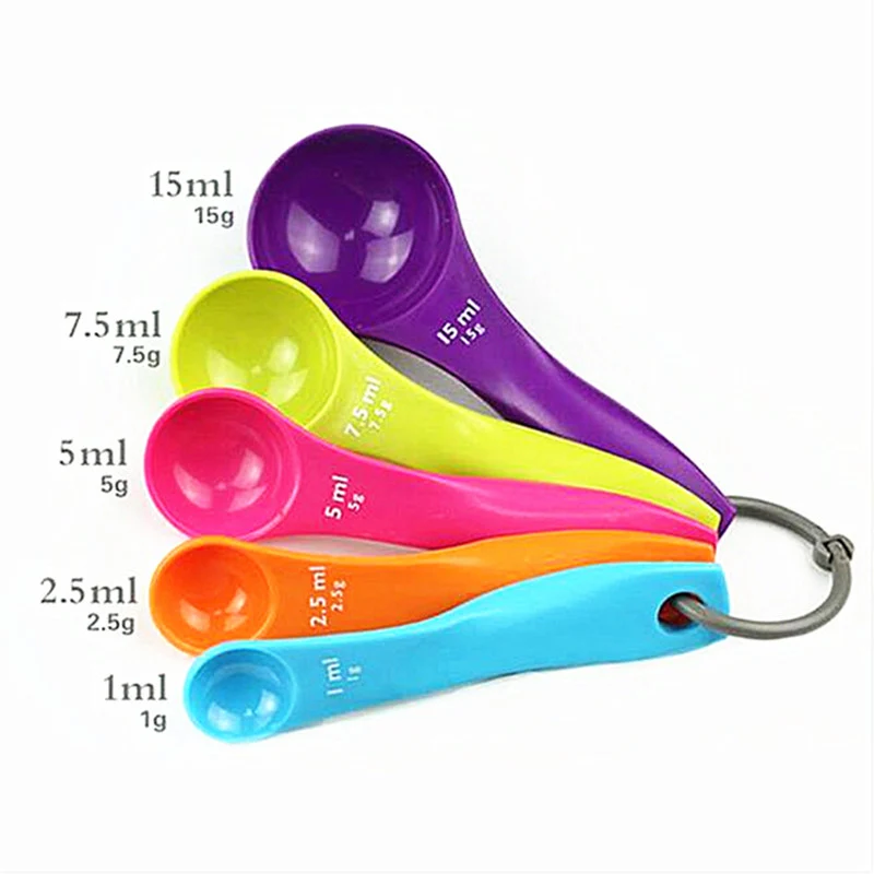 

Delidge 5pcs/set Measuring Spoons Colorful Plastic (1 / 2.5 / 5 / 7.5/ 15ml) Measure Spoon Super Useful Sugar Cake Baking Spoon