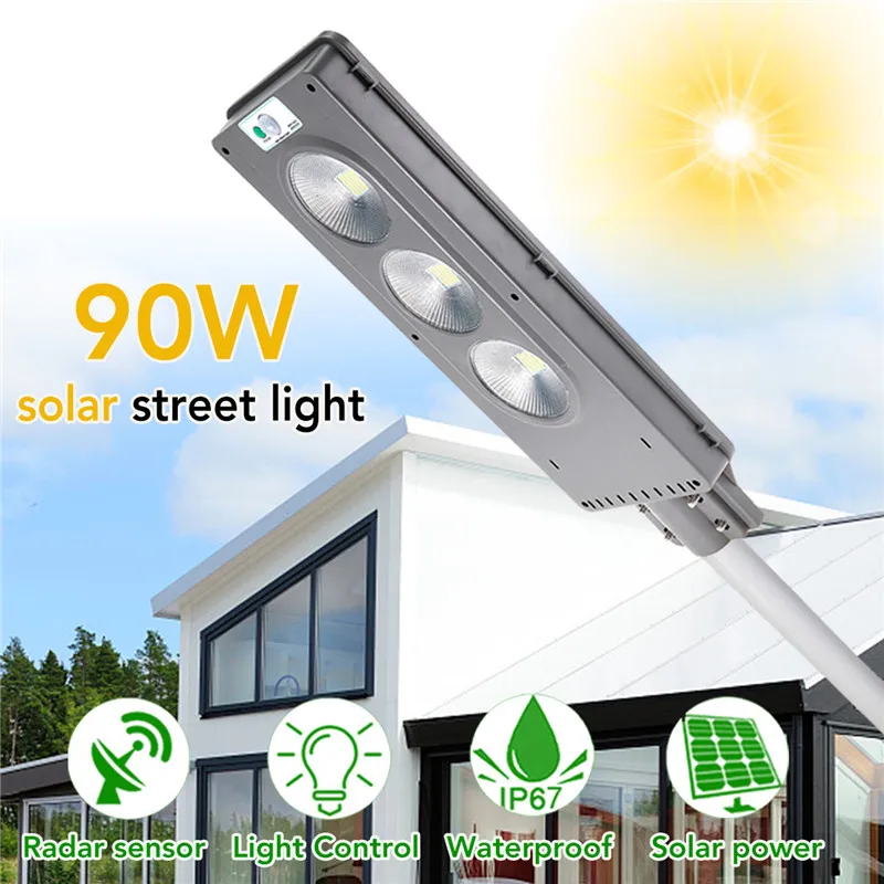 

Solar Street Light 90W 120LED Light Control+Radar Sensing Security Lamp 2 In 1 Constantly bright & Induction Solar Wall Lamp