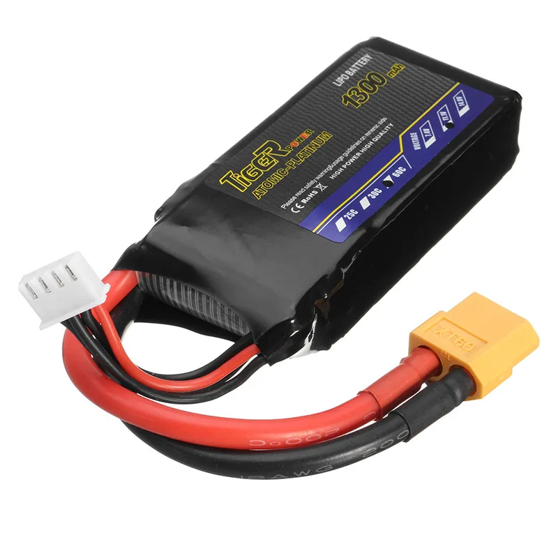 

Tiger Power 11.1V 1300mAh 60C 3S Lipo Battery XT60 Plug Connector for RC Models Multirotor Drone Quadcopter Spare Parts