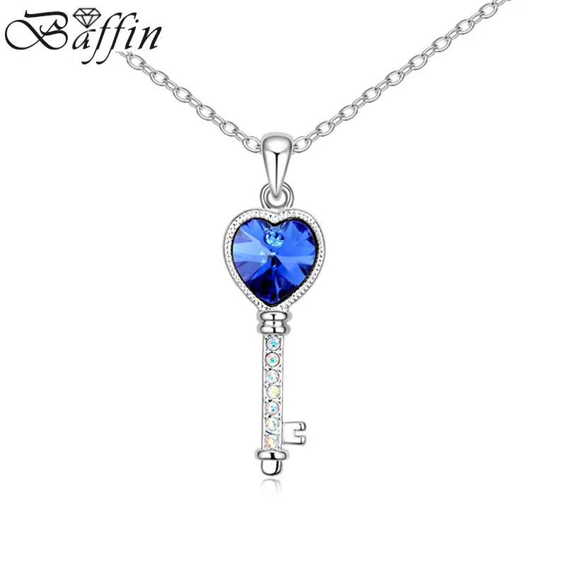 

Key Pendant Necklace Crystal Heart Collares For Women Party Wedding Jewelry Gifts Made With Austria Elements