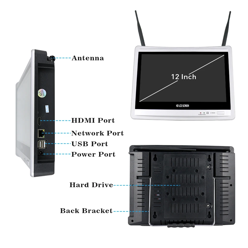  Hiseeu 8CH 1080P Wireless NVR Kits 12' LCD display HD outdoor security 2MP IP Camera video surveill