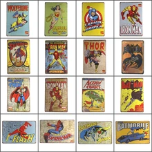 Super héroe Spiderman Batman póster de Hulk Chic Casa Decor Vintage lata de Metal signos placa para Bar placas decorativas de 20x30cm