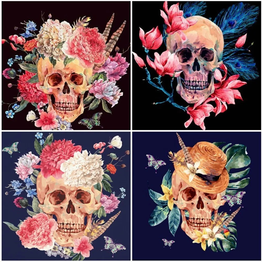 

HUACAN Diamond Painting Flower Skull Picture Of Rhinestones Full Drill Diamond Enbroidery Mosaic Handicraft Arts Crafts