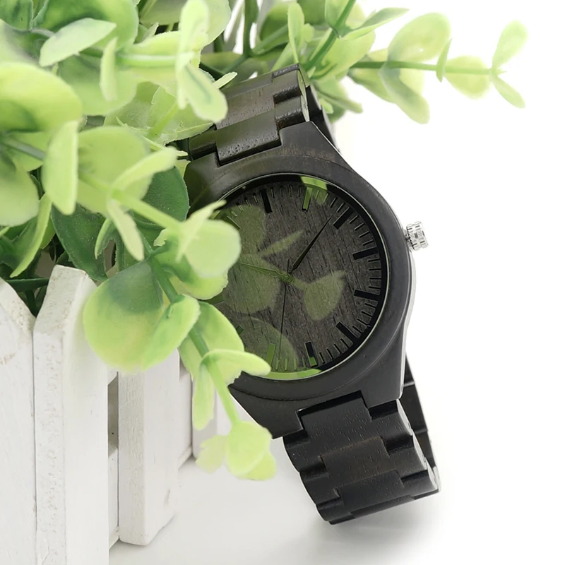 BOBO BIRD Mens Watches All Black Wooden Wristwatches with Wooden Band Watches for Men as Gift
