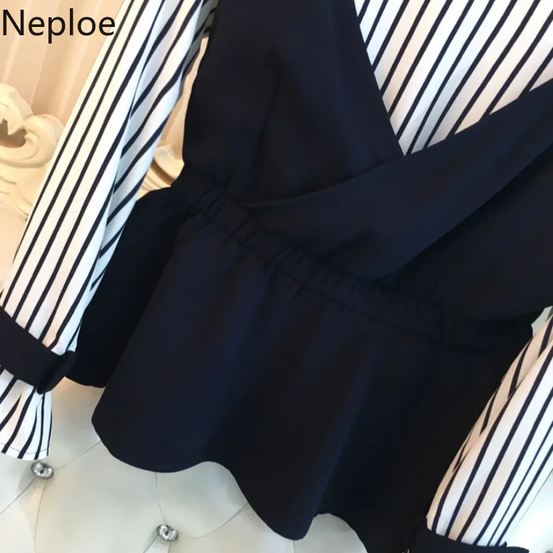 Комплект Neploe из 2 предметов женские полосатые Лоскутные рубашки с круглым