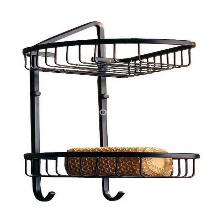 

Black Oil Rubbed Brass Wall Mounted Bathroom Accessory Bath Dual Tier Large Corner Shower Storage Basket aba122