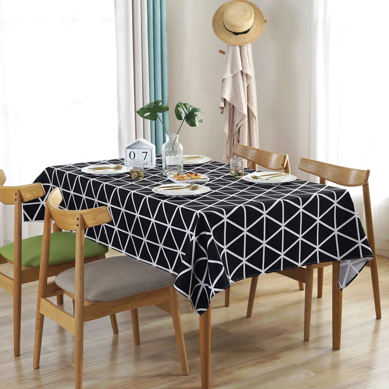 

Simple Tablecloths 100% Cotton Nordic Soft Black White Triangle Table Cloth Modern Geometric Table Cover Home Hotel Decorative
