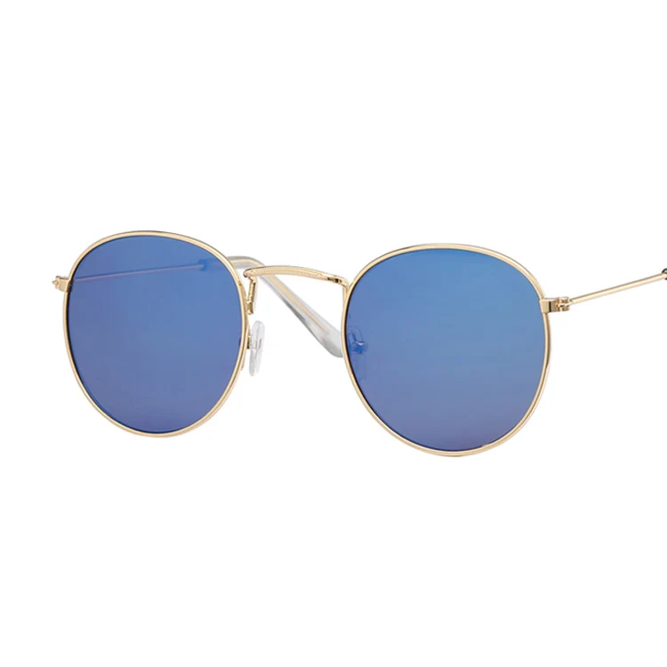 Новые брендовые дизайнерские винтажные Овальные Солнцезащитные очки, женские ретро очки с прозрачными линзами, круглые солнцезащитные очки для женщин, женские очки Oculos De Sol - Цвет линз: Gold Blue