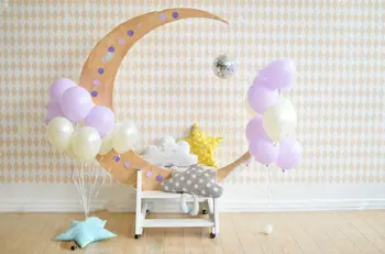 

Decorations half moon Pink And Yellow Balloons background Vinyl cloth High quality Computer print party backdrops