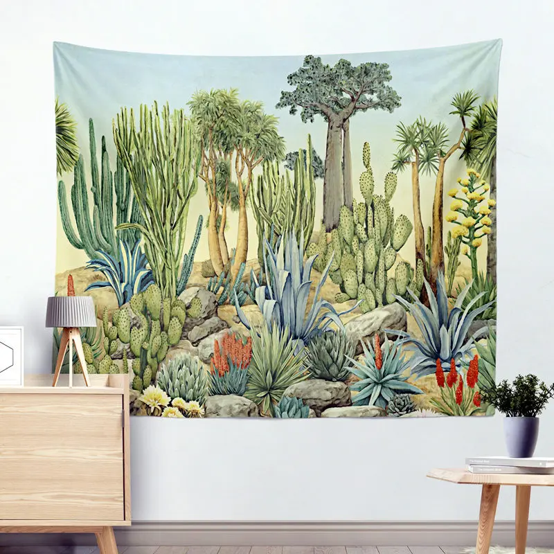 Настенный гобелен с изображением кактуса, настенный гобелен с изображением мандалы, зеленый суккулентный ковер, одеяло, коврик для йоги, декоративный гобелен для дома