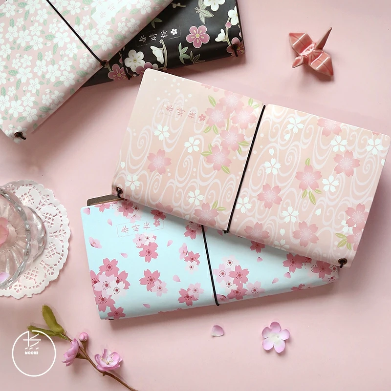 

1 pcs PU Leather Cover Planner Notebook Spring time cherry Diary Book Exercise Composition Binding Note Notepad Gift Stationery
