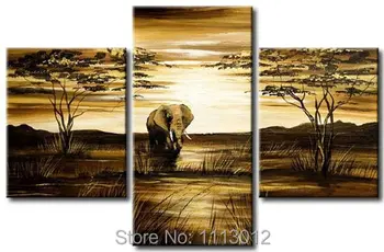 

Hand Painted Modern Abstract Oil Painting Tree Elephant Wall Art Canvas Set 3 Panel Home Decoration Art Picture For Living Room