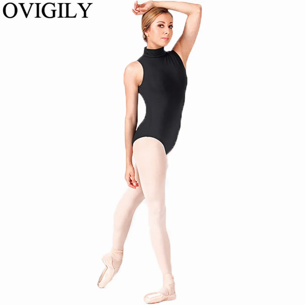 OVIGILY женский черный купальник без рукавов с высоким горлом гимнастический танцевальный купальник из лайкры купальники из спандекса танцевальная одежда для взрослых