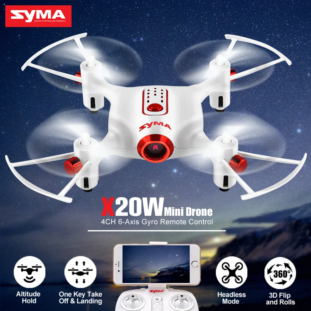 

SYMA 2.4G 4CH X20W RC Mini Drone Quadcopter Helicopter Aircraft Dron With Camera FPV Real Time Transit Flight Plan Control Toys