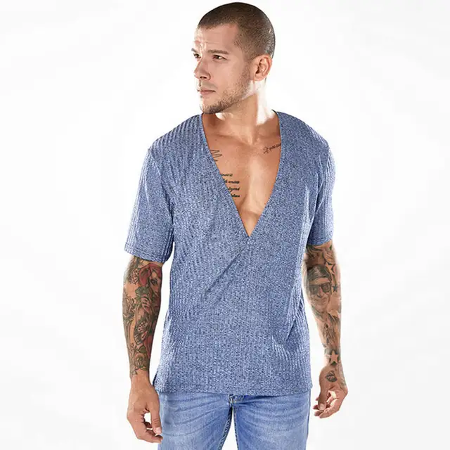 Cotton Sweater Men short sleeve pullover Mens V Neck Sweaters Loose Solid Button Fit Knitting 