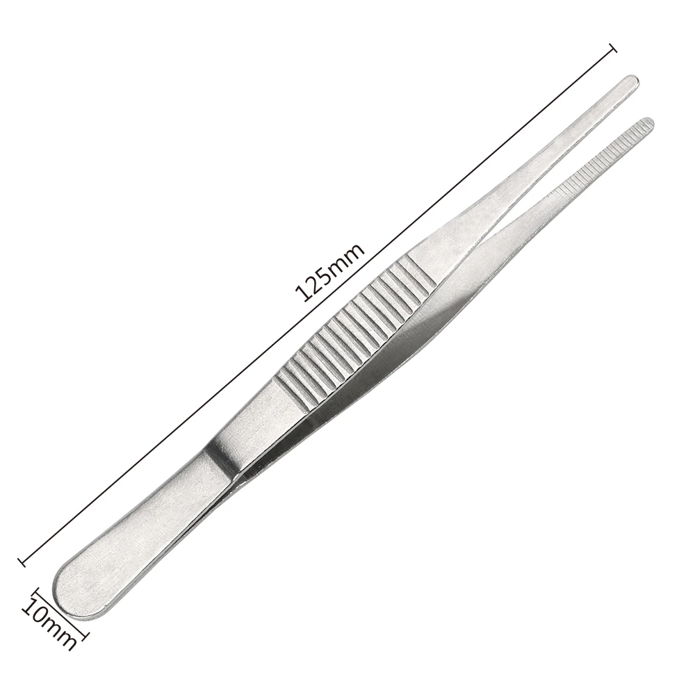 12.5CM Stainless Steel Toothed Tweezer Straight Tweezer Home Medical Garden Kitchen BBQ Tool Long Barbecue Food Tong tweezer tool barbecue tweezers
