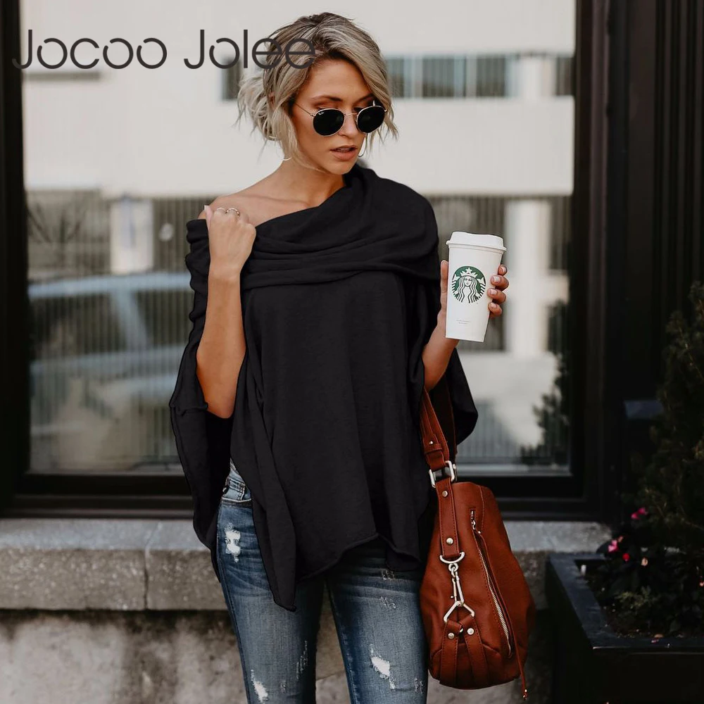 Модный свитер Jocoo Jolee с открытыми плечами Свободный Повседневный вязаный вырезом