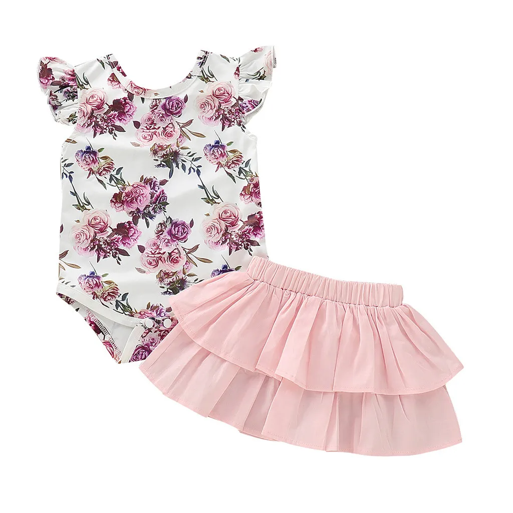 Комплект одежды для новорожденных девочек; комбинезон с цветочным принтом для малышей; юбка с оборками; летняя одежда carters для маленьких девочек; одежда для маленьких девочек - Цвет: PK