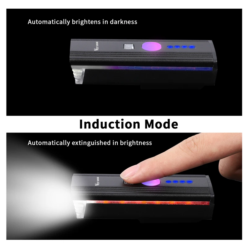Perfect WEST BIKING Bike Front Light LED Flashlight With Horn USB Charging Induction Cycling Headlight Waterproof Torch Bicycle Light 3